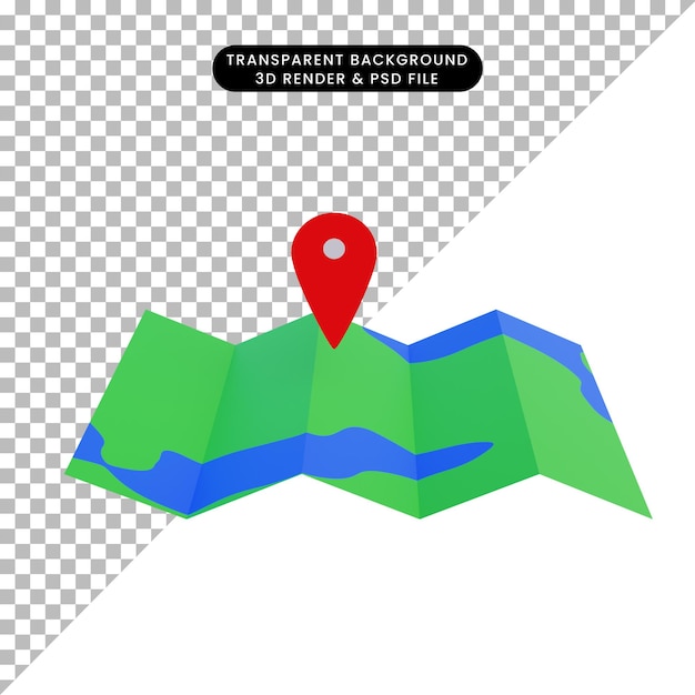 PSD mapa de ilustração 3d com ícone de localização