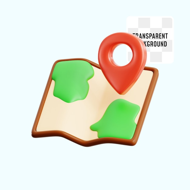 Mapa de marca de dobra aberta com localização de pinos para guia de jogo Ilustração de ícone 3D Design de renderização