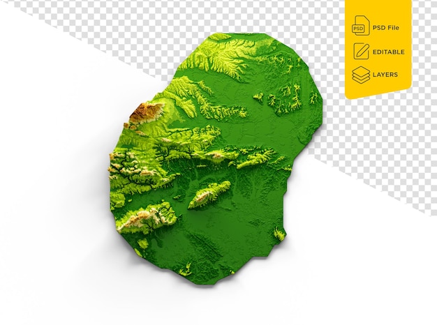PSD mapa de nauru relief sombreado mapa de altura a cores em fundo branco ilustração 3d
