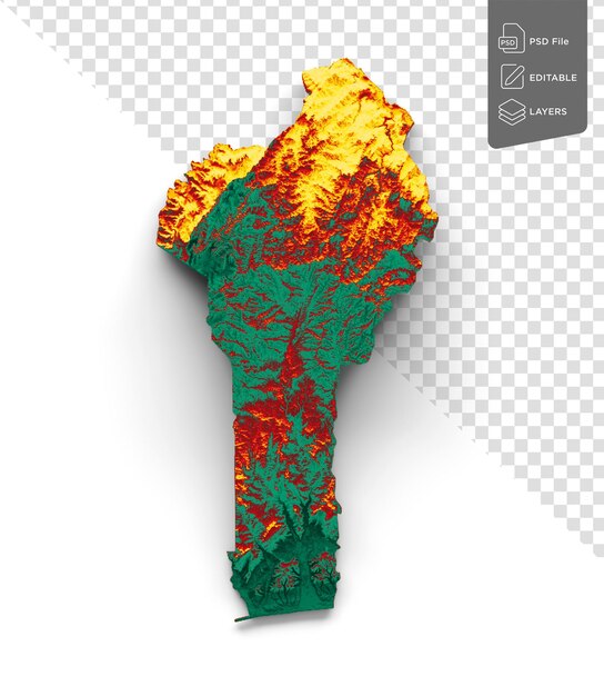 PSD mapa do benin com as cores da bandeira verde e vermelho mapa de relevo sombreado em fundo branco ilustração 3d