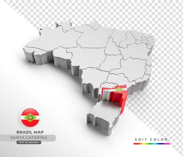 Mapa do Brasil com a bandeira do estado de Santa Catarina em renderização isométrica 3d