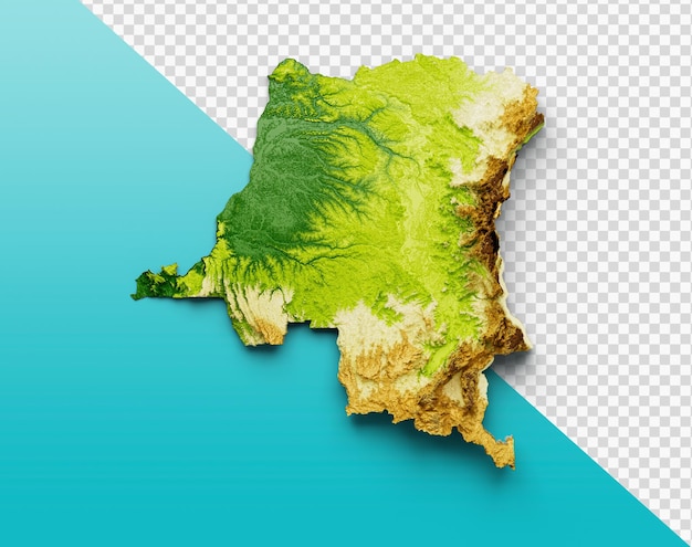 Mapa do Congo Relevo sombreado Cor Altura Mapa da bacia do Congo na ilustração 3d de fundo isolada