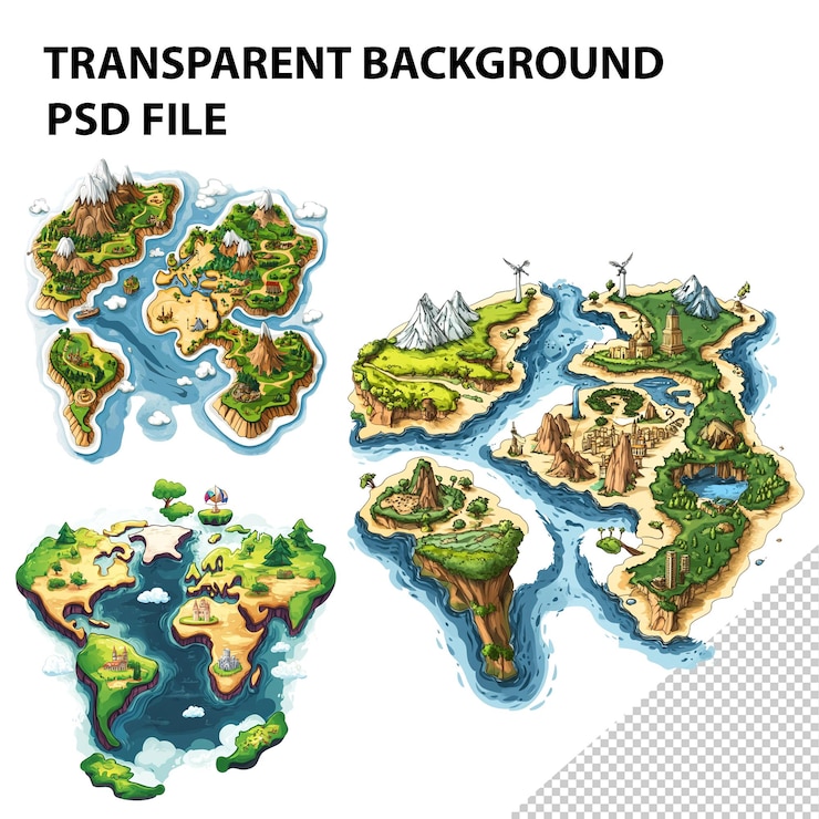PSD mapa do continente ilustração vetorial de desenho animado clipart fundo branco