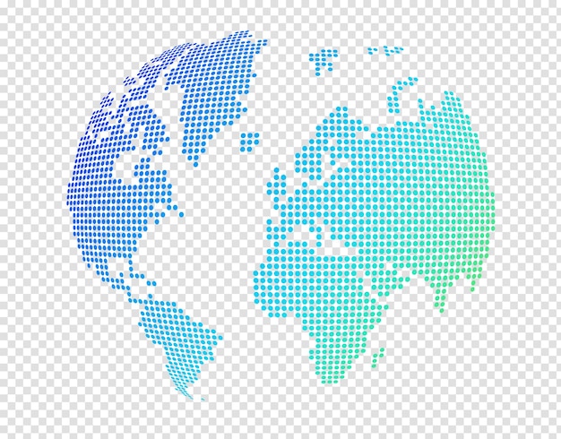 PSD mapa do mundo globo feito de pontos azuis e verdes isolados em fundo transparente