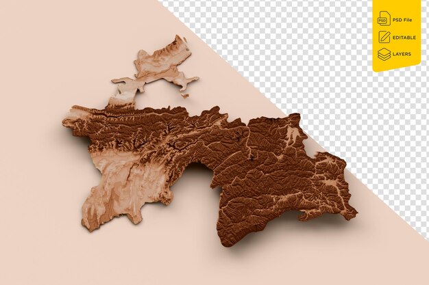 Mapa do Tajiquistão Gráficos castanhos de estilo antigo em um estilo retró vintage Ilustração 3D altamente detalhada