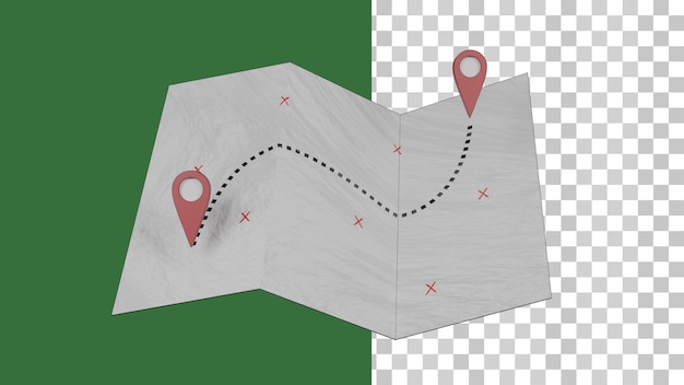 PSD mapa do tesouro 3d com ícone de localização psd transparente