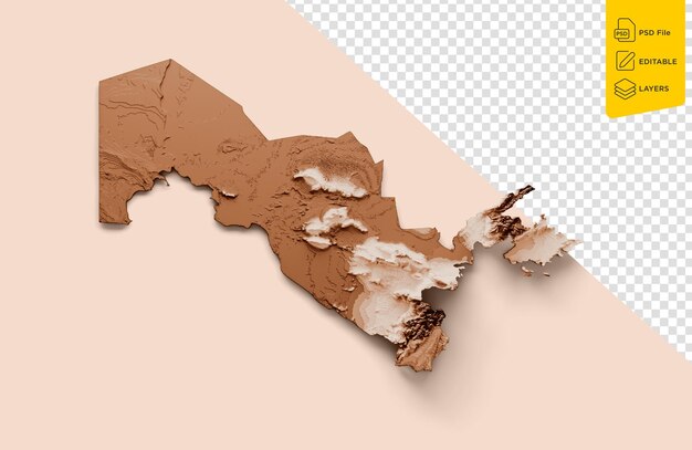 Mapa do Uzbequistão Gráficos castanhos de estilo antigo em um estilo retro Vintage Ilustração 3D altamente detalhada