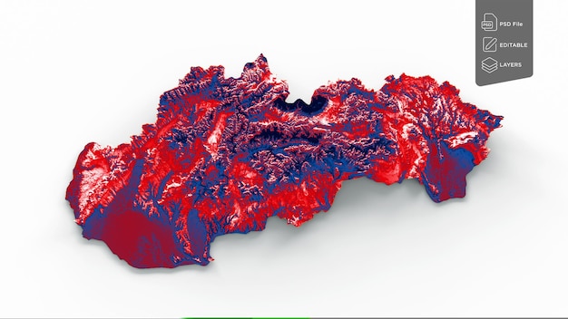 PSD mapa de eslovaquia con la bandera de colores rojo y azul en relieve ilustración en 3d