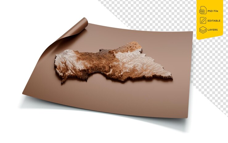 PSD mapa de estilo antiguo de áfrica central marrón en hoja de papel de mapa desenrollado ilustración 3d de fondo blanco