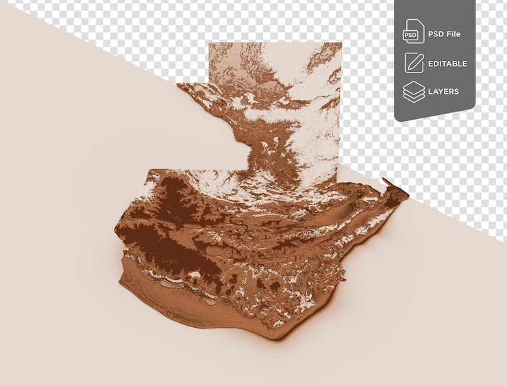 PSD mapa de guatemala en estilo antiguo gráfico marrón estilo retro estilo vintage ilustración 3d altamente detallada