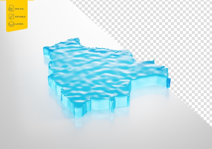 PSD mapa de hielo de bolivia calentamiento global derretimiento del glaciar en aguas azules profundas ilustración 3d