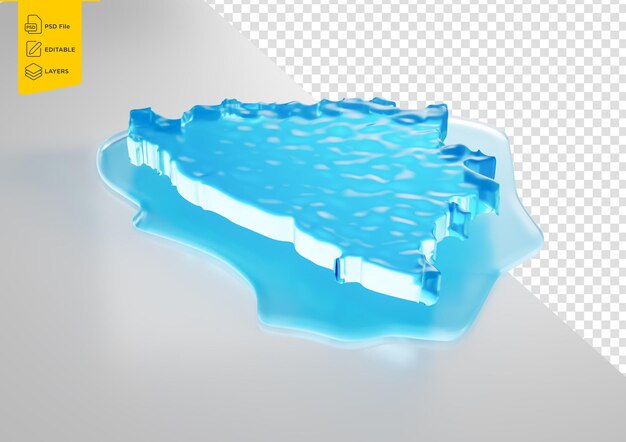Mapa de hielo de Bosnia calentamiento global derretimiento del glaciar en aguas azules profundas ilustración 3d