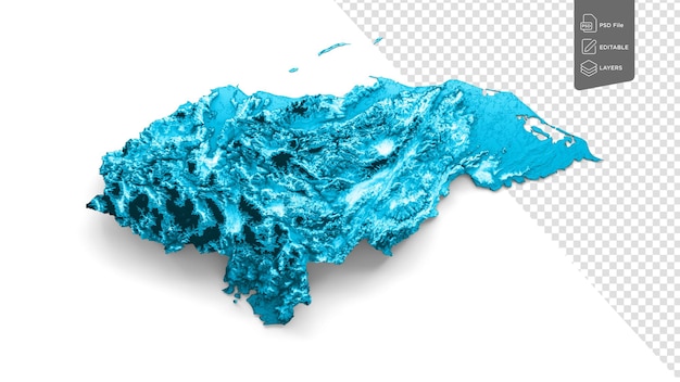 PSD mapa de honduras con la bandera colores verde y amarillo mapa de relieve sombreado ilustración en 3d