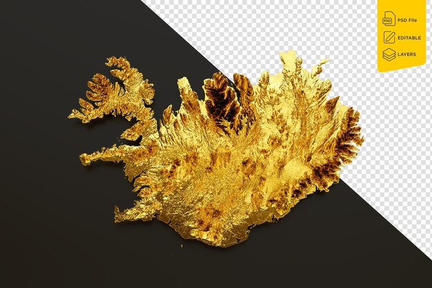 PSD mapa de islandia metal dorado color mapa de altura fondo ilustración en 3d