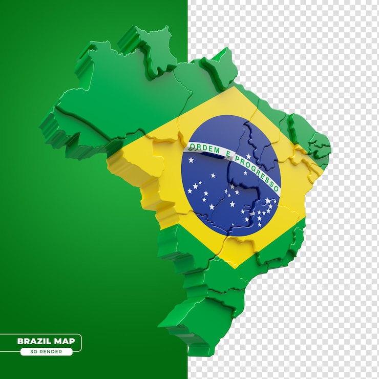 PSD mapa isométrico de brasil con bandera brasileña en 3d con fondo transparente