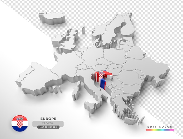 Mapa isométrico da Croácia Europa com bandeira em 3d render