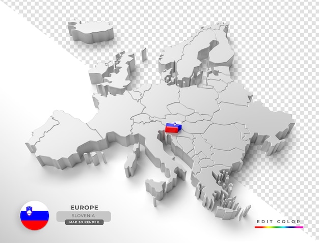 PSD mapa isométrico da eslovênia europa com bandeira em 3d render