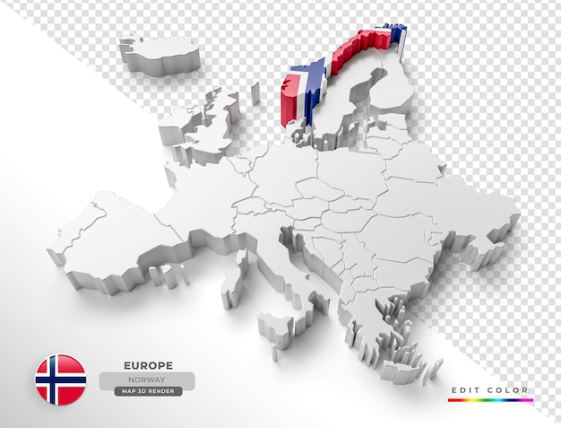 PSD mapa isométrico da noruega europa com bandeira em 3d render