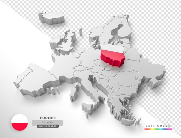 PSD mapa isométrico da polônia europa com bandeira em 3d render