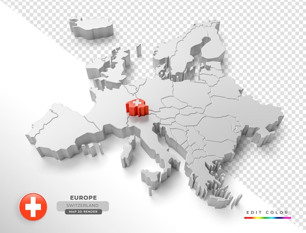 Mapa isométrico da Suíça Europa com bandeira em 3d render