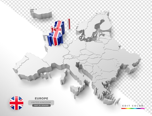 PSD mapa isométrico do reino unido europa com bandeira em 3d render