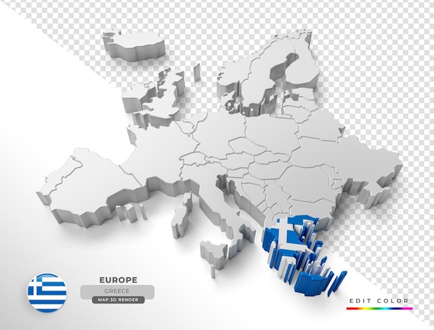 Mapa isométrico de Grecia Europa con bandera en 3D Render