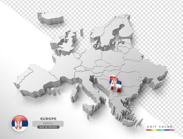 Mapa isométrico de Servia Europa con bandera en 3D Render