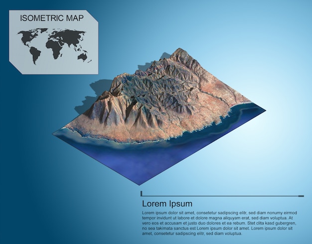 PSD mapa isométrico del terreno virtual 3d para infografía.