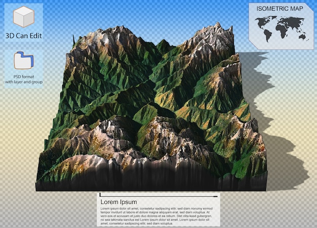 PSD mapa isométrico virtual terreno 3d para infográfico.