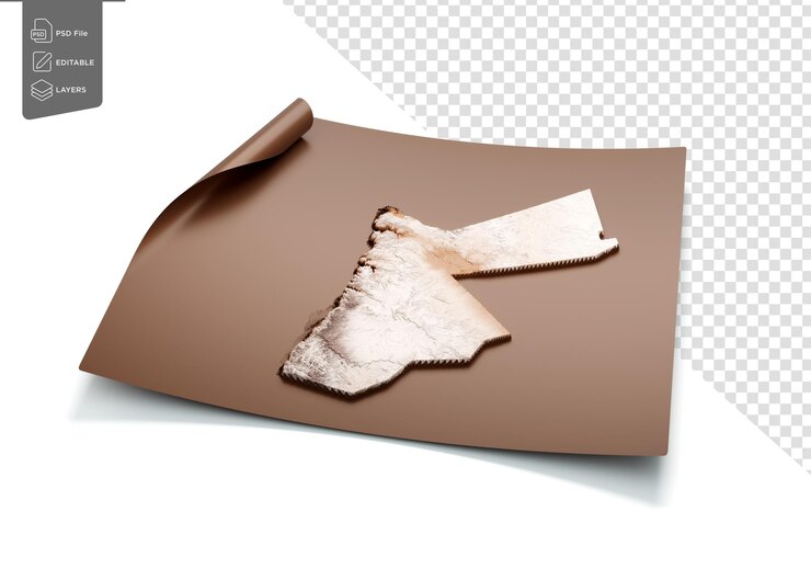 PSD mapa de jordania estilo antiguo marrón en hoja de papel de mapa sin enrollar en fondo blanco ilustración 3d