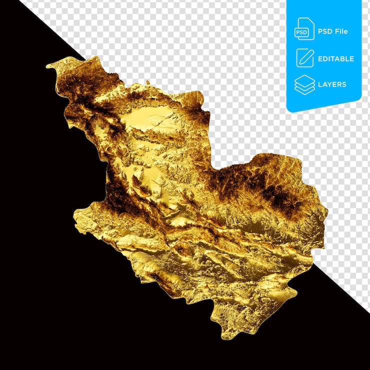 PSD mapa de madinah color de metal dorado mapa de altura en fondo negro ilustración en 3d