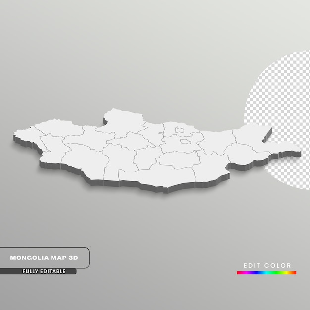 PSD un mapa de mongolia en un fondo blanco totalmente editable mapa isométrico 3d con estados