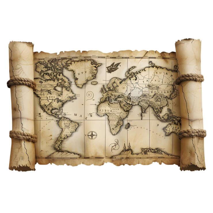 El mapa del mundo antiguo en un pergamino antiguo