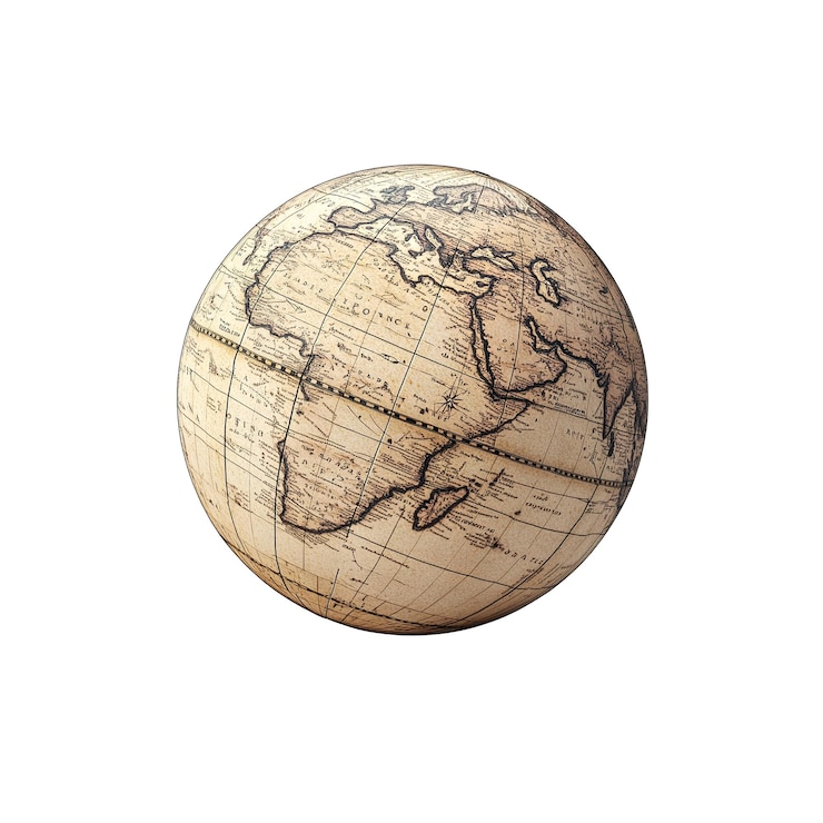 PSD mapa del mundo de estilo antiguo en un orbe vintage