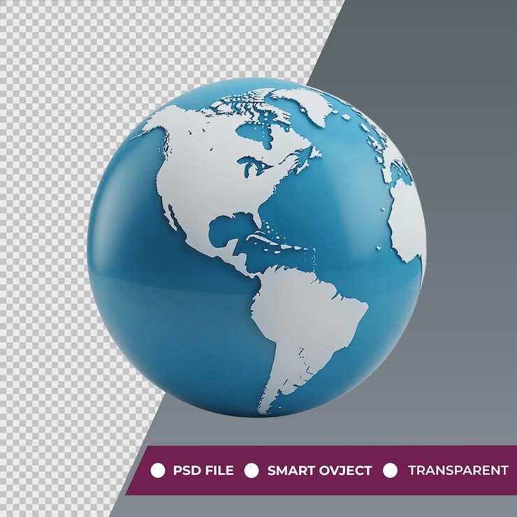PSD un mapa del mundo con un globo azul y una imagen de un globo con la palabra rel en él