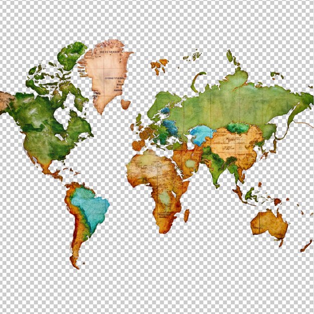 PSD mapa del mundo sobre un fondo transparente