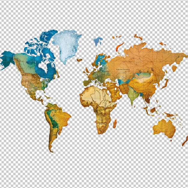PSD mapa del mundo sobre un fondo transparente