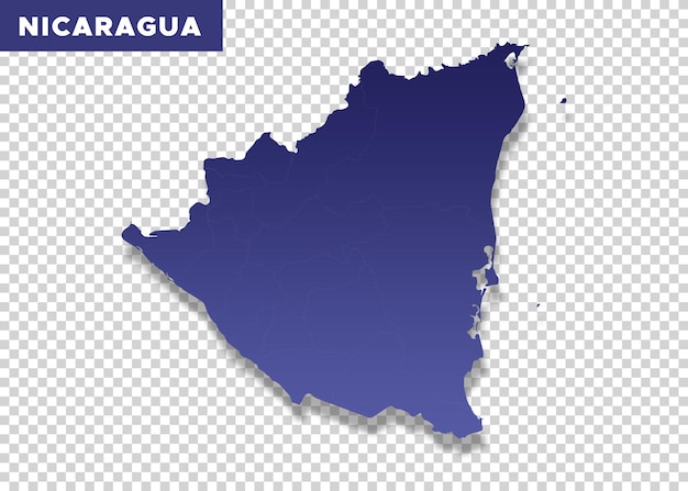 PSD el mapa de nicaragua en color azul sobre un fondo transparente