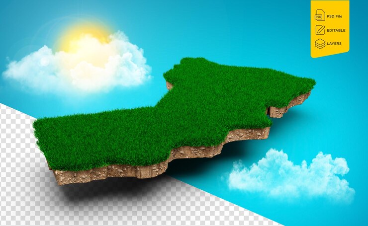 PSD mapa de omán geología del suelo sección transversal con hierba y rocas textura del suelo ilustración 3d