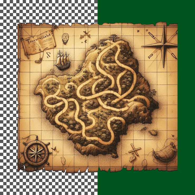 PSD mapa pirata do velho mundo com navios a vela e marcos em fundo transparente png psd