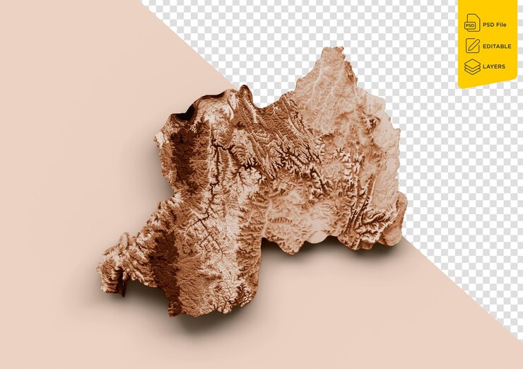 PSD mapa de ruanda con la bandera de colores azul y amarillo con relieve de sombras mapa de fondo verde ilustración en 3d