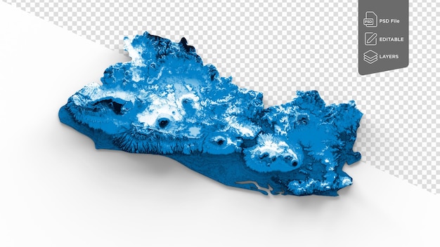 PSD mapa de el salvador con los colores de la bandera azul y blanco sombreado mapa de relieve ilustración 3d