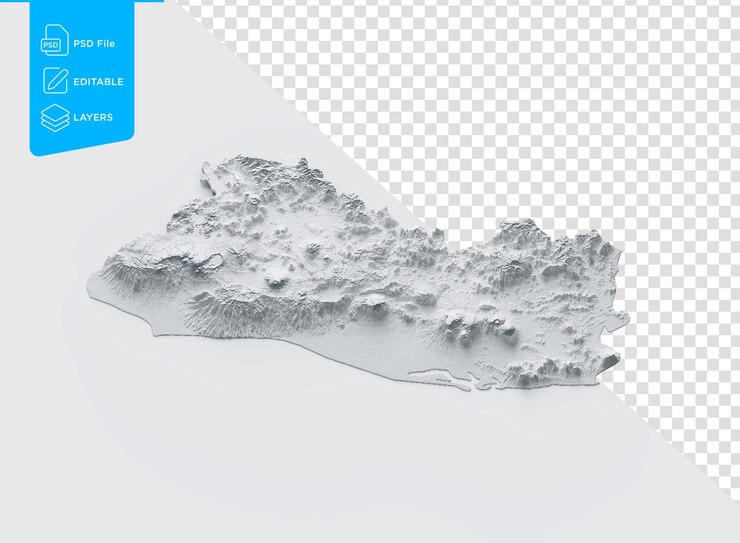 PSD mapa de el salvador relieve sombreado gris y blanco mapa texturizado sobre fondo blanco ilustración 3d