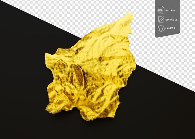 Mapa de San Marino Color de metal dorado Mapa de altura en fondo negro Ilustración en 3D