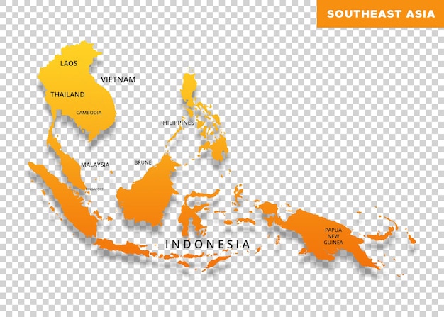 PSD mapa del sudeste asiático sobre un fondo transparente