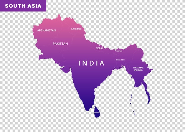 PSD mapa del sur de asia en un fondo transparente