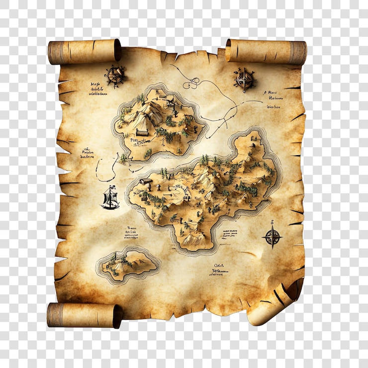 PSD mapa del tesoro pirata aislado en un fondo transparente