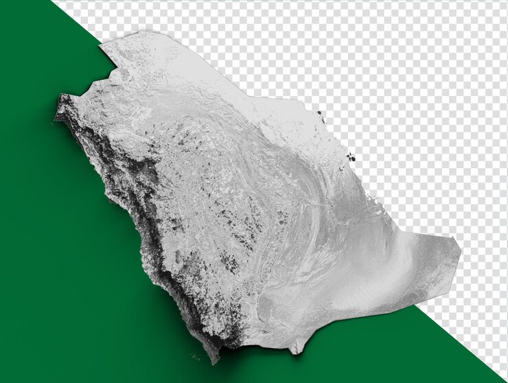 PSD mapa topográfico da arábia saudita 3d mapa realista da arábia saudita textura de cor e ilustração 3d de rios