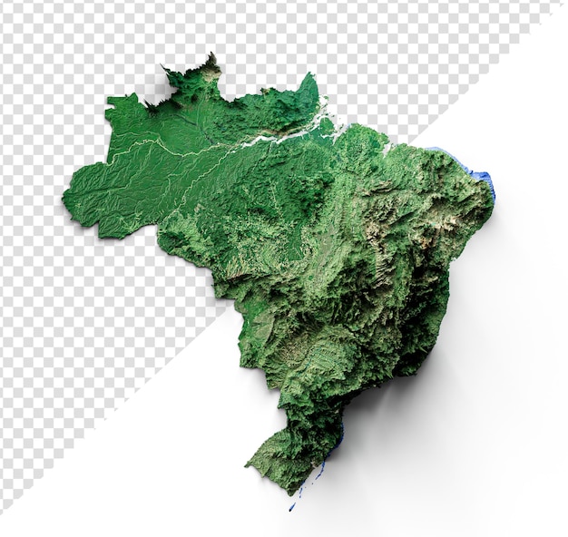 Mapa topográfico do brasil 3d realista mapa do brasil cor ilustração 3d