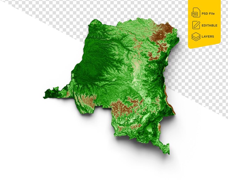 PSD mapa topográfico do congo 3d mapa realista cor 3d ilustração